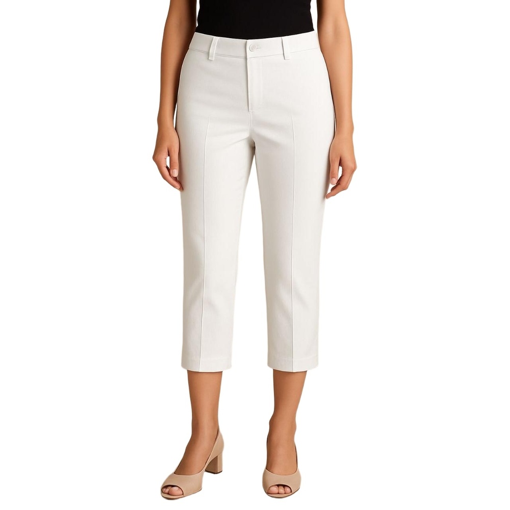 LARRY LEVINE Womens Capri Pants Size‎ 14 White Cropped Classic Professional